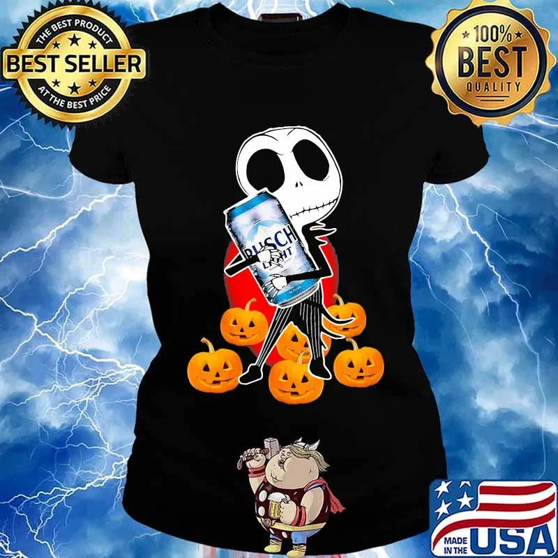 Happy halloween jack skellington hug busch light beer pumpkins s Ladies tee