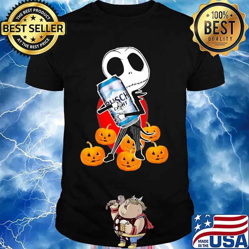 Happy halloween jack skellington hug busch light beer pumpkins shirt