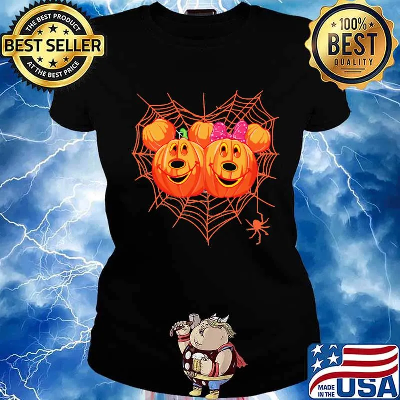 Happy halloween mickey and minnie mouse pumpkins heart spiderweb s Ladies tee