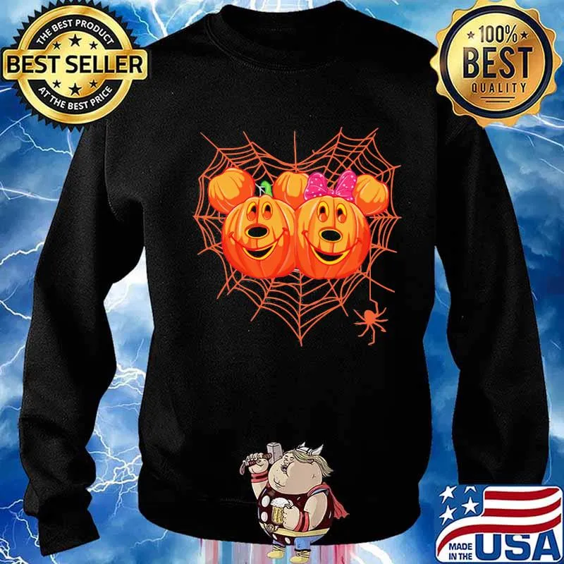 Happy halloween mickey and minnie mouse pumpkins heart spiderweb s Sweater