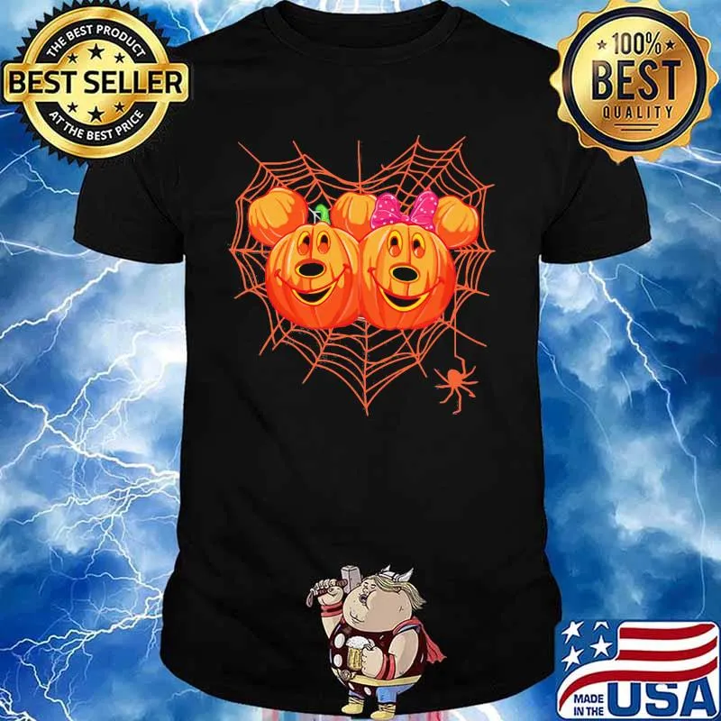 Happy halloween mickey and minnie mouse pumpkins heart spiderweb shirt