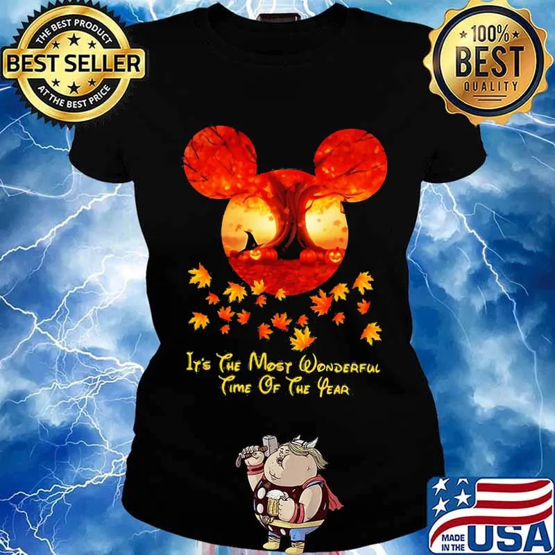 Happy halloween mickey mouse it's the most wonderful time of the year leaves tree s Ladies tee
