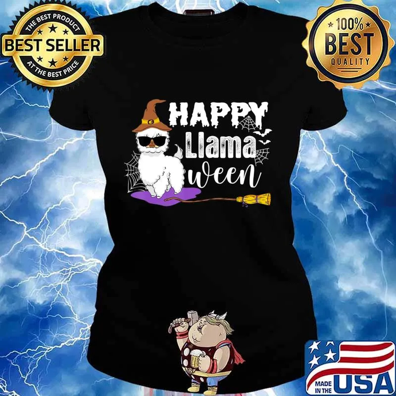 Happy Llamaween Funny Halloween Llama Girls Boys Kids Gift T-Shirt Ladies tee