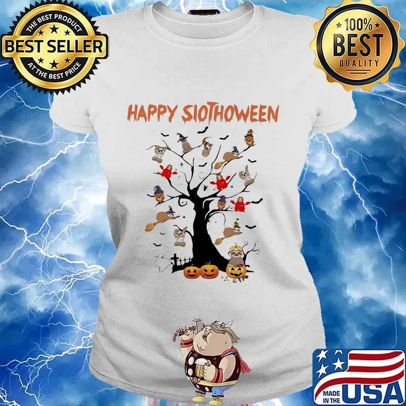 Happy slothoween tree pumpkin halloween s Ladies tee