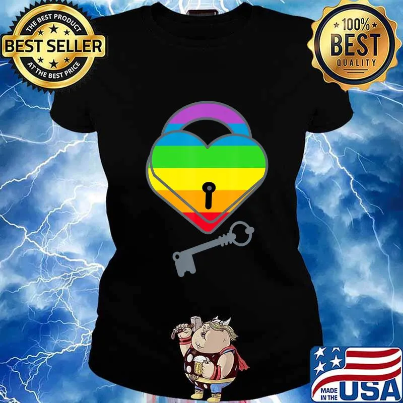 Heart Lock and Key Rainbow T-Shirt T-Shirt Ladies tee