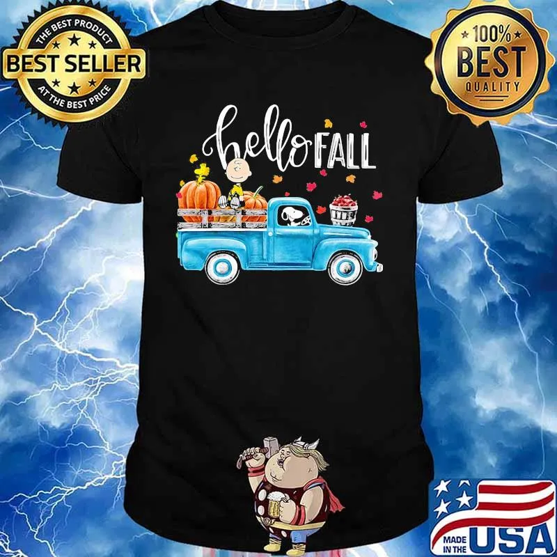 Hello fall the peanuts riding car shirt