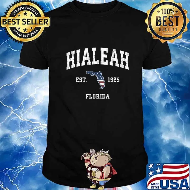 Hialeah Florida FL Vintage American Flag Sports Design T-Shirt