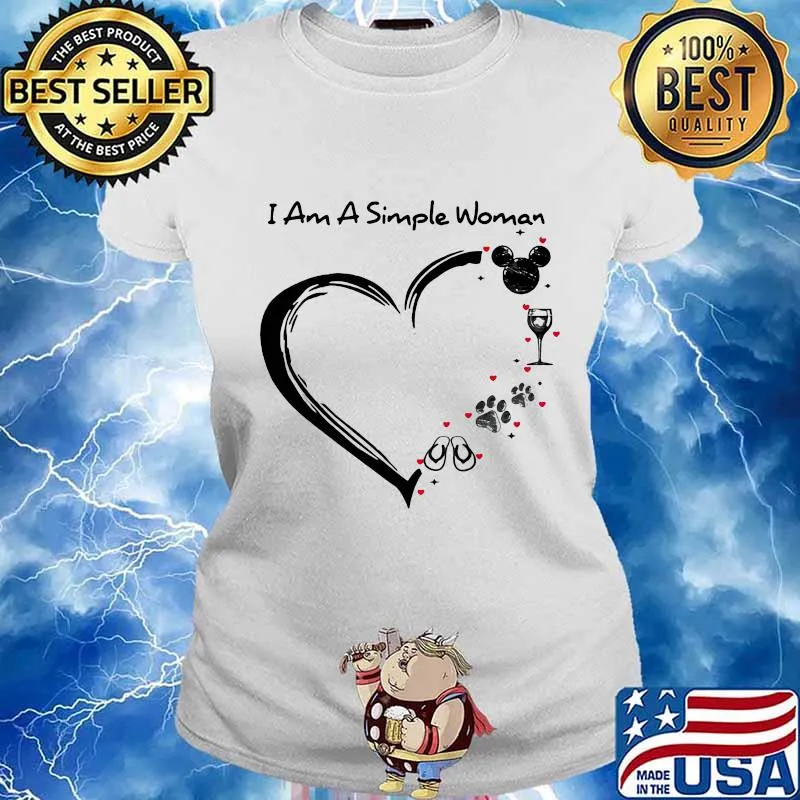 I am a simple woman heart mickey mouse wine paw dog camping s Ladies tee