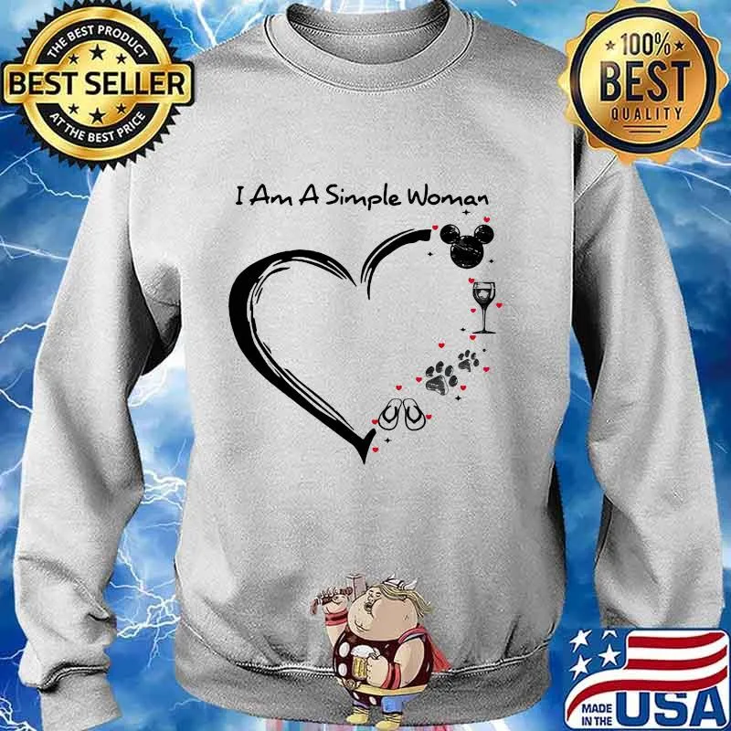 I am a simple woman heart mickey mouse wine paw dog camping s Sweater