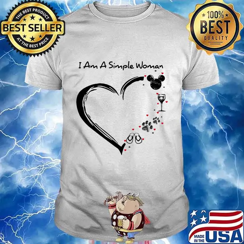 I am a simple woman heart mickey mouse wine paw dog camping shirt