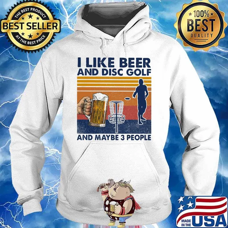I like beer and disc golf and maybe 3 people vintage retro s Hoodie