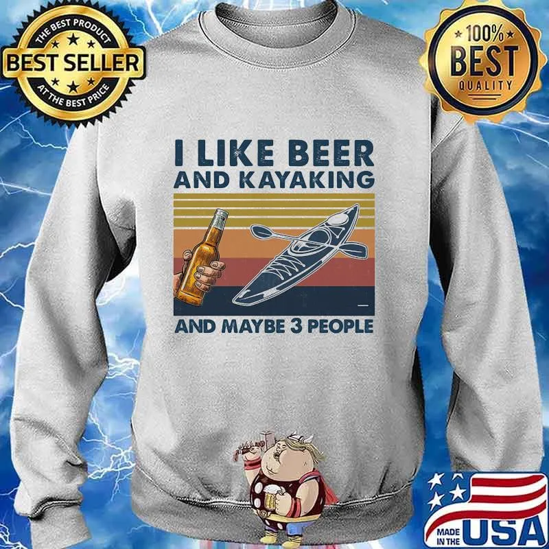 I like beer and kayaking and maybe 3 people vintage retro white s Sweater