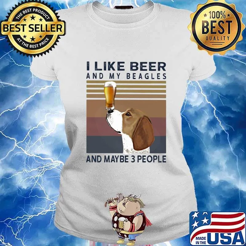 I like beer and my beagles and maybe 3 people vintage retro s Ladies tee