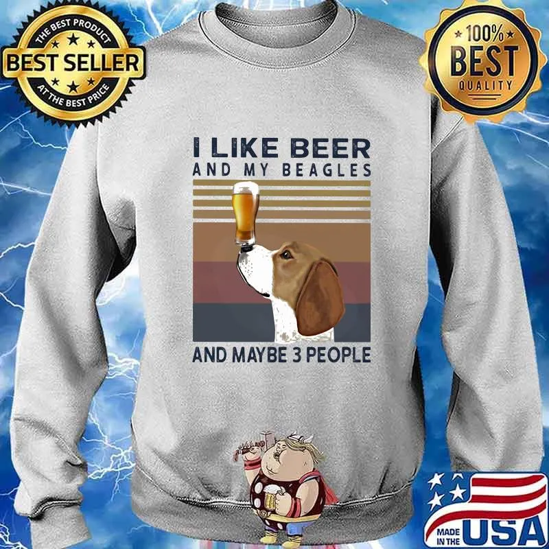 I like beer and my beagles and maybe 3 people vintage retro s Sweater
