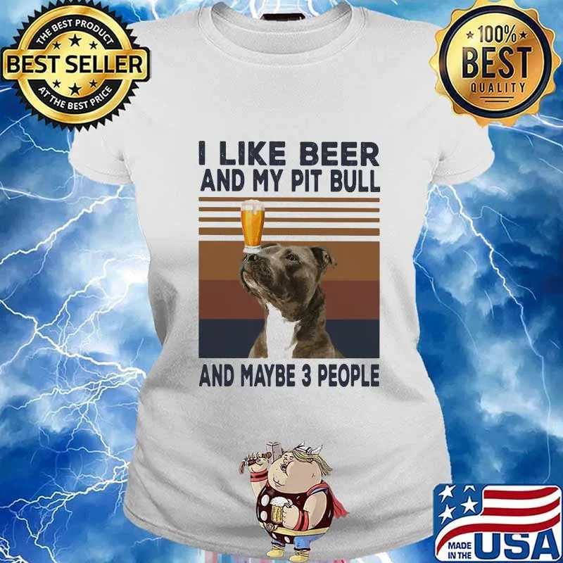 I like beer and my pit bull and maybe 3 people vintage retro line s Ladies tee