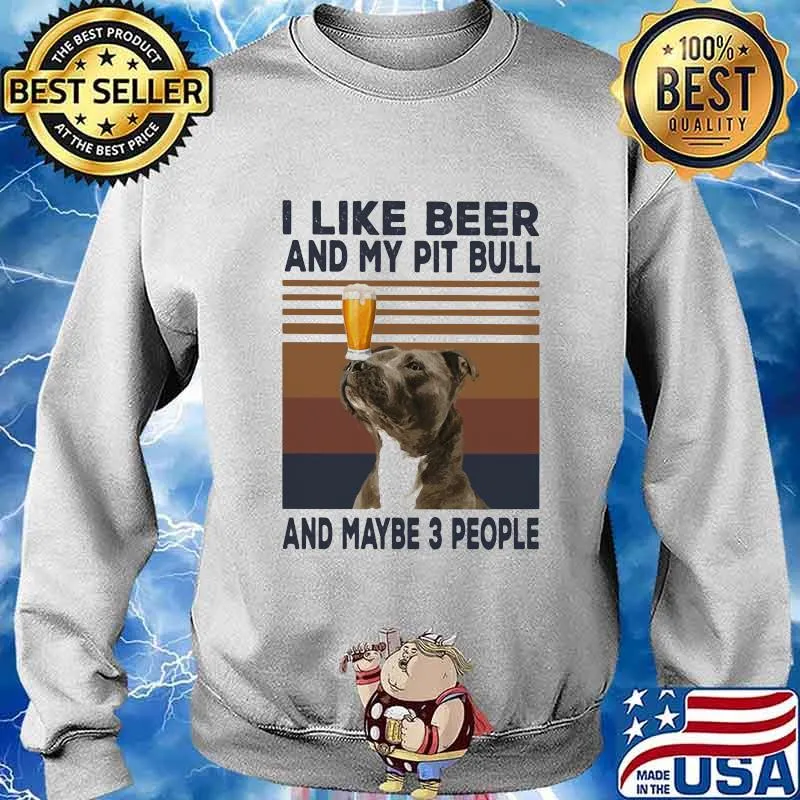 I like beer and my pit bull and maybe 3 people vintage retro line s Sweater