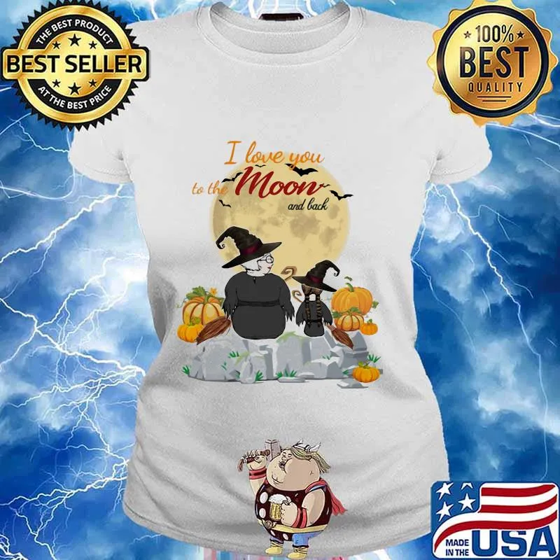 I love you to be the moon and black witches halloween s Ladies tee