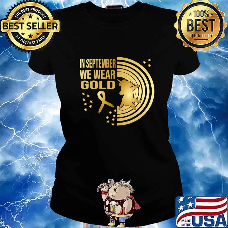 In September We Wear Gold Unicorn in a Golden Rainbow T-Shirt Ladies tee