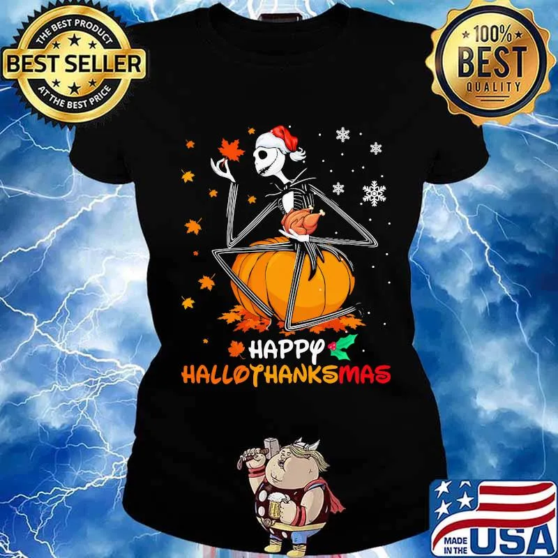 Jack skellington happy hallothanksmas halloween thanksgiving christmas s Ladies tee