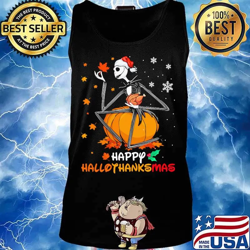 Jack skellington happy hallothanksmas halloween thanksgiving christmas s Tank top