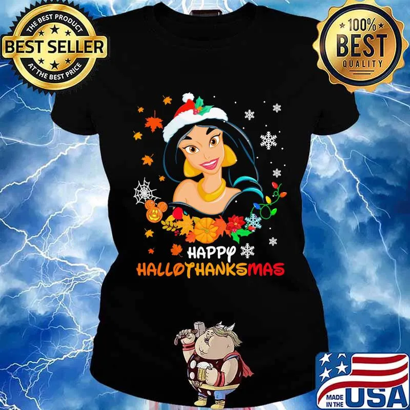 Jasmine happy hallothanksmas halloween thanksgiving christmas s Ladies tee