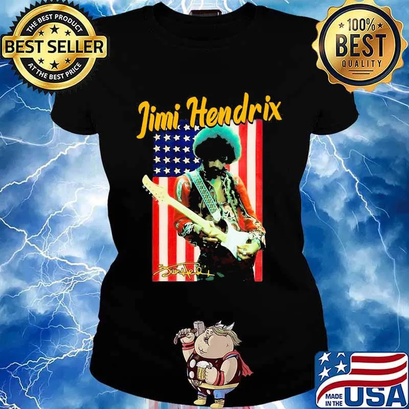 Jimi hendrix playing guitar signature american flag s Ladies tee