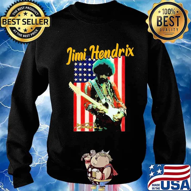 Jimi hendrix playing guitar signature american flag s Sweater