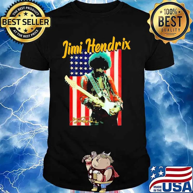 Jimi hendrix playing guitar signature american flag shirt