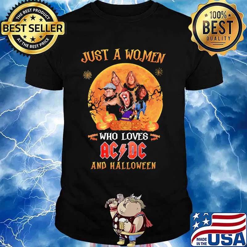Just a woman who loves acdc and halloween pumpkins shirt