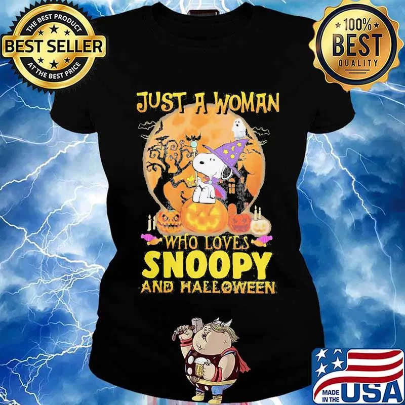 Just a woman who loves snoopy and halloween s Ladies tee