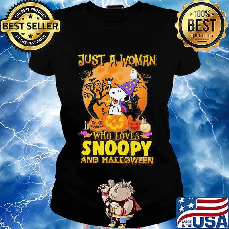 Just a woman who loves snoopy and halloween s Ladies tee