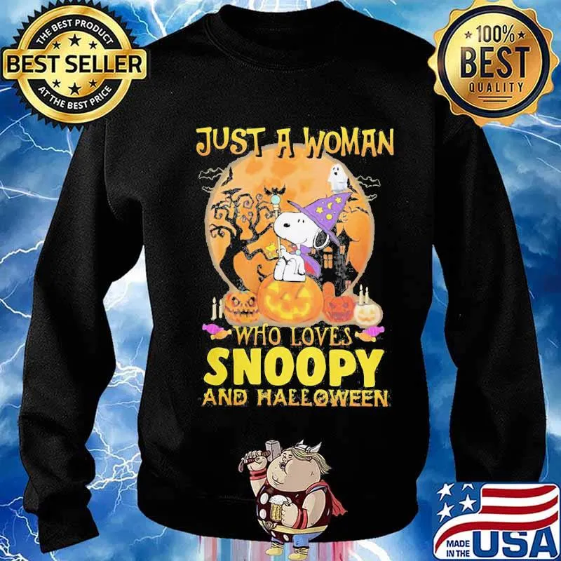 Just a woman who loves snoopy and halloween s Sweater