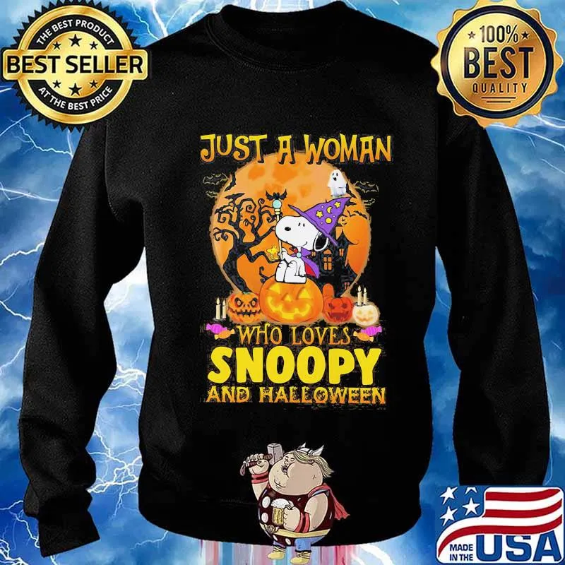 Just a woman who loves snoopy and halloween s Sweater