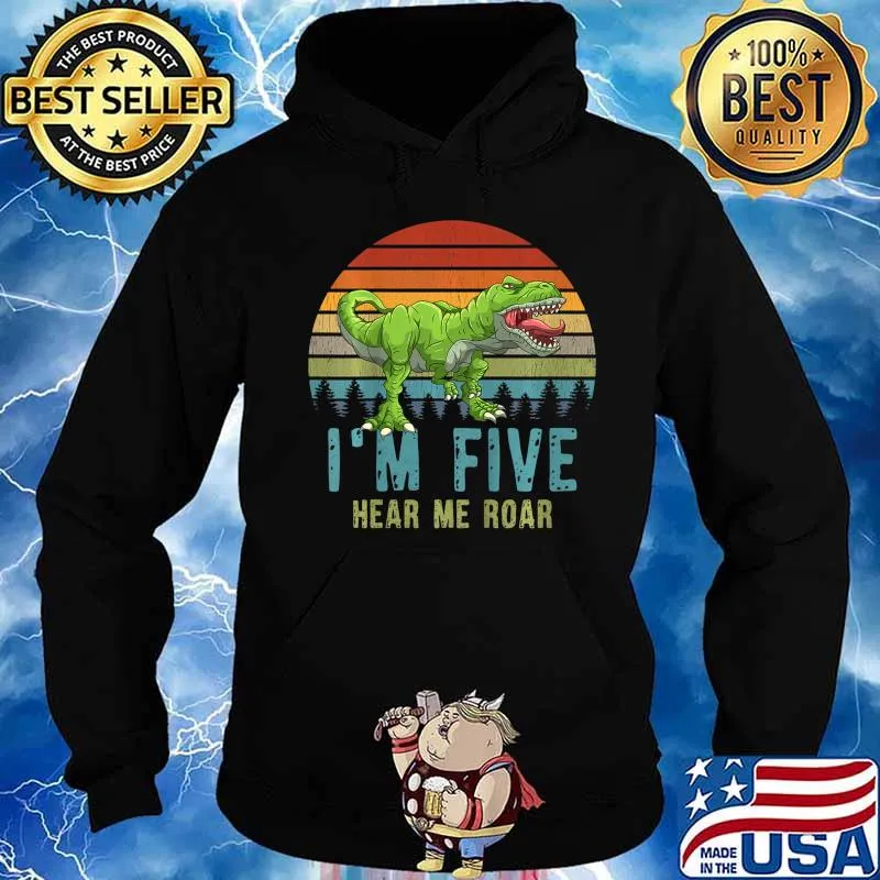Kids I'm Five Hear Me Roar T-Rex Dinosaur 3. Birthday Boy Dino T-Shirt Hoodie