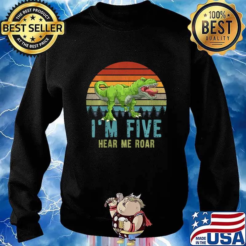Kids I'm Five Hear Me Roar T-Rex Dinosaur 3. Birthday Boy Dino T-Shirt Sweater