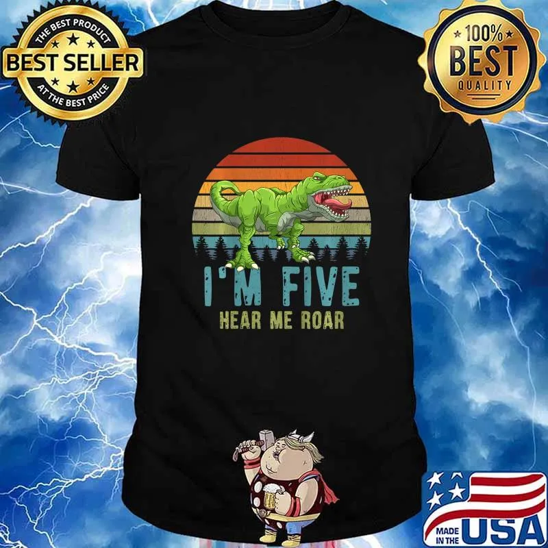 Kids I'm Five Hear Me Roar T-Rex Dinosaur 3. Birthday Boy Dino T-Shirt