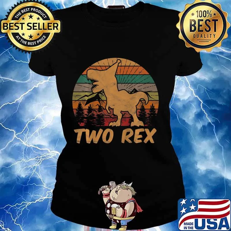 Kids Two Rex Dinosaur Lover 2 Year Old Gift 2nd Birthday Boy T-Shirt Ladies tee
