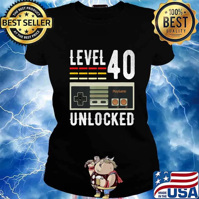 Level 40 Unlocked Birthday Shirt Video Gamer 40th Bday Gifts T-Shirt Ladies tee