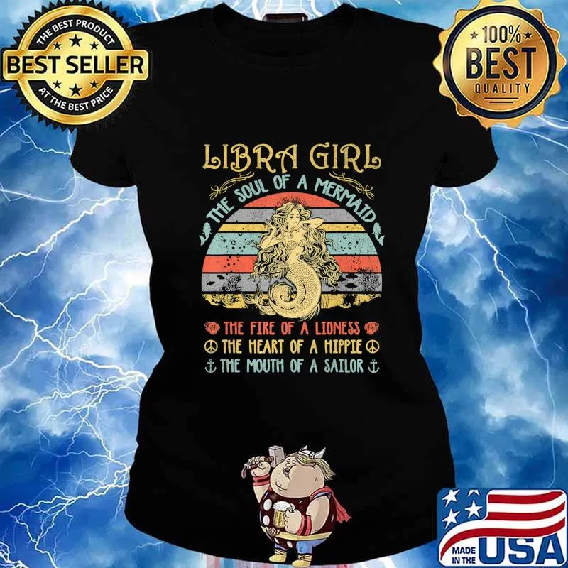 Libra Girl The Soul Of A Mermaid Vintage Birthday Gift T-Shirt Ladies tee