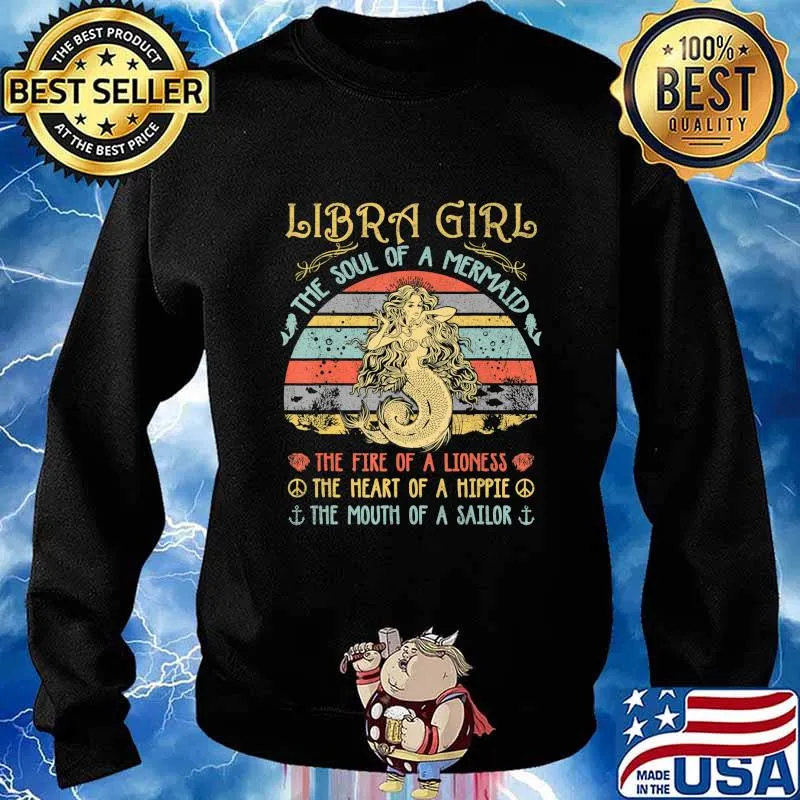 Libra Girl The Soul Of A Mermaid Vintage Birthday Gift T-Shirt Sweater