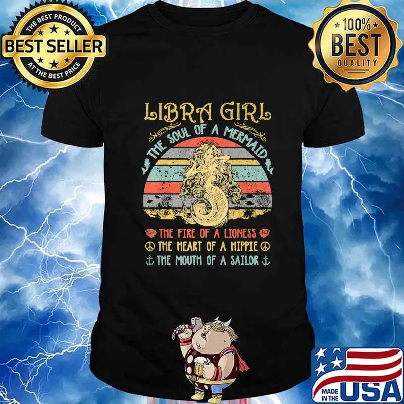 Libra Girl The Soul Of A Mermaid Vintage Birthday Gift T-Shirt