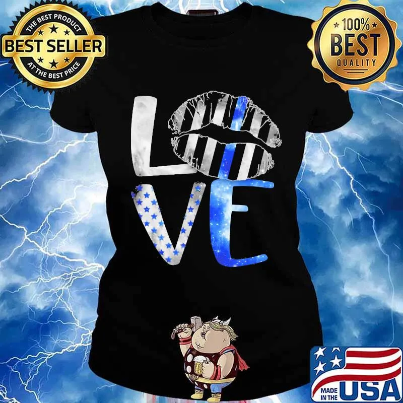 Lips love back the blue american flag s Ladies tee