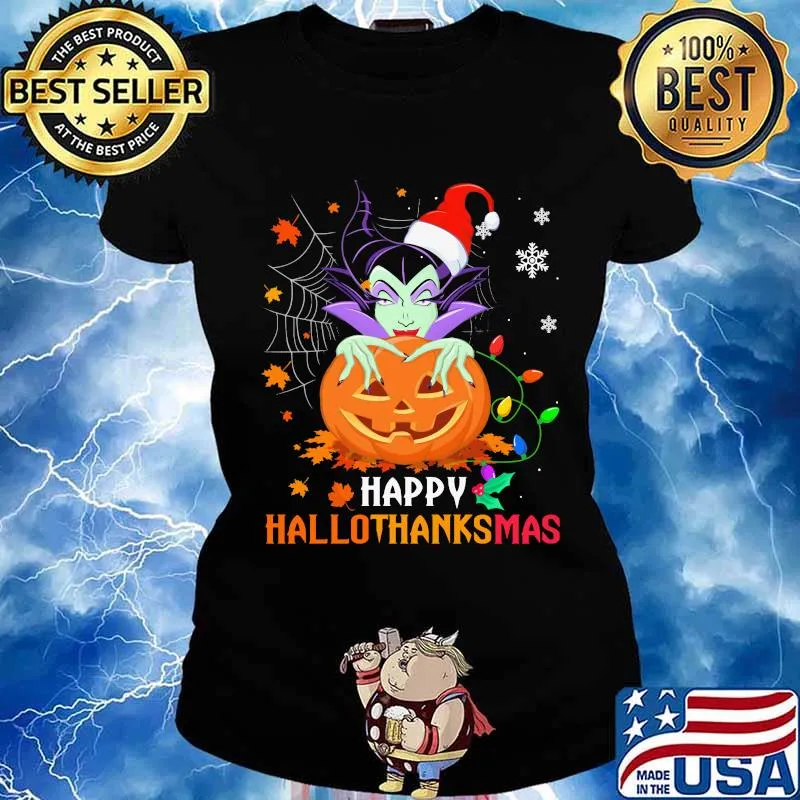 Maleficent happy hallothanksmas halloween thanksgiving christmas s Ladies tee