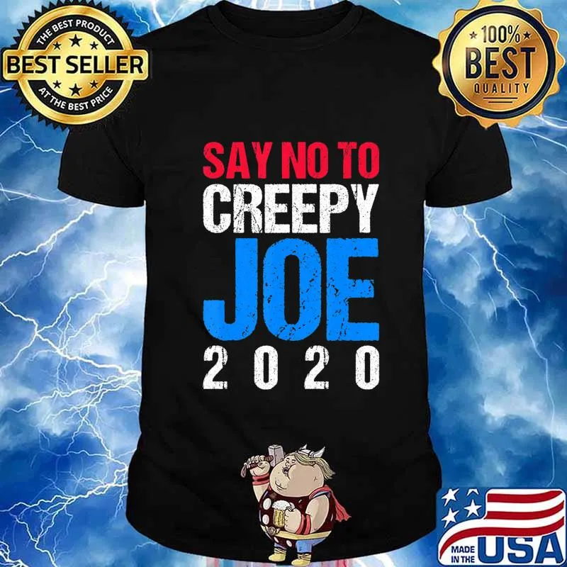 Mens Say No To Creepy Joe 2020 Vintage Funny Anti Joe Biden Retro T-Shirt