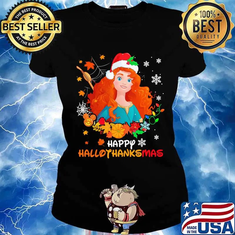 Merida happy hallothanksmas halloween thanksgiving christmas s Ladies tee