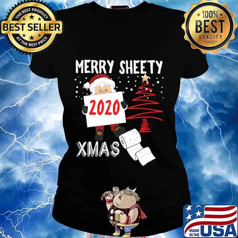 Merry Sheety 2020 Xmas Social Distancing Christmas Santa T-Shirt Ladies tee