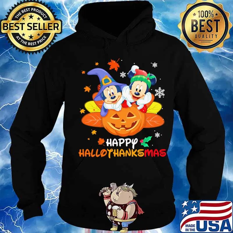 Mickey and minnie happy hallothanksmas halloween thanksgiving christmas s Hoodie