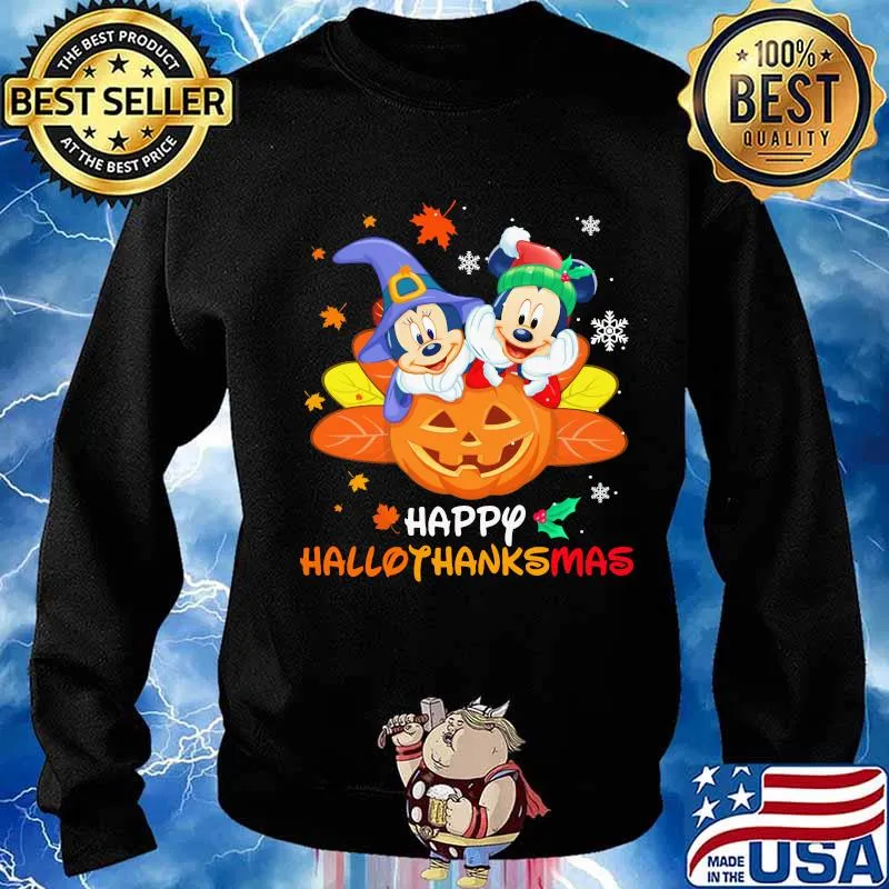 Mickey and minnie happy hallothanksmas halloween thanksgiving christmas s Sweater