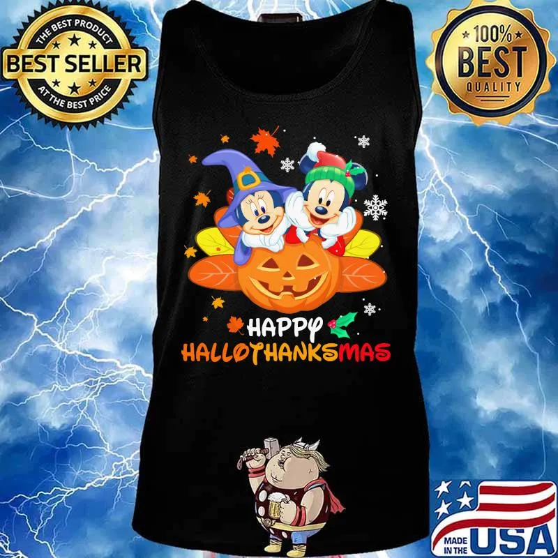 Mickey and minnie happy hallothanksmas halloween thanksgiving christmas s Tank top