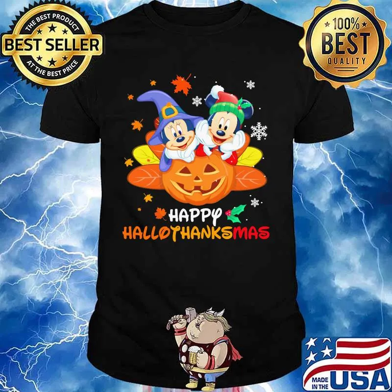 Mickey and minnie happy hallothanksmas halloween thanksgiving christmas shirt